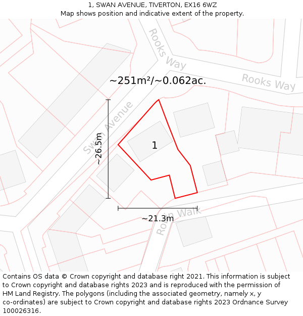 1, SWAN AVENUE, TIVERTON, EX16 6WZ: Plot and title map