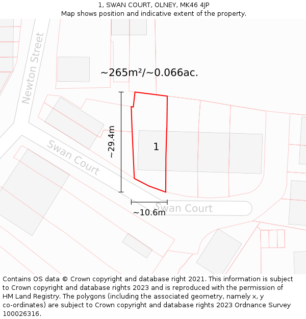 1, SWAN COURT, OLNEY, MK46 4JP: Plot and title map
