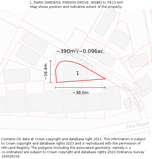 1, SWAN GARDENS, PARSON DROVE, WISBECH, PE13 4HY: Plot and title map