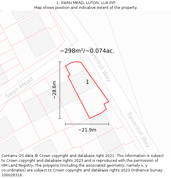 1, SWAN MEAD, LUTON, LU4 0YP: Plot and title map