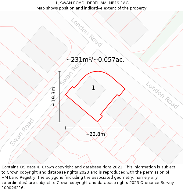 1, SWAN ROAD, DEREHAM, NR19 1AG: Plot and title map