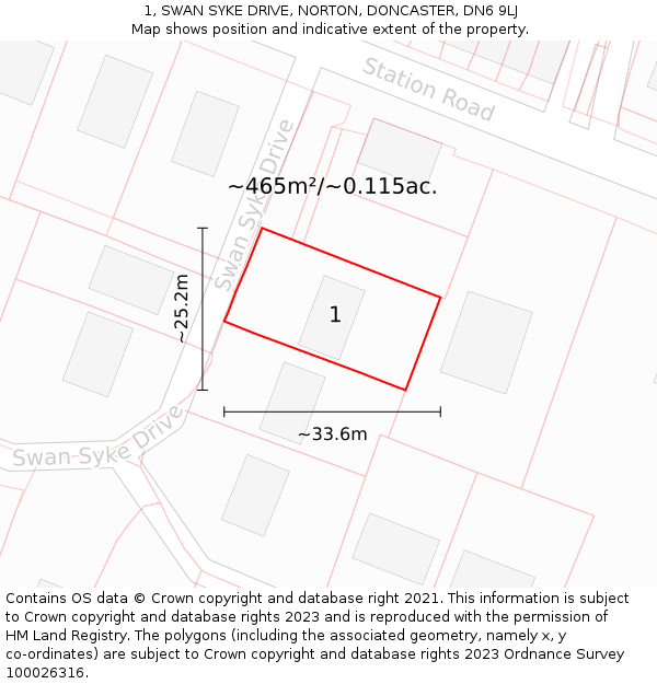 1, SWAN SYKE DRIVE, NORTON, DONCASTER, DN6 9LJ: Plot and title map