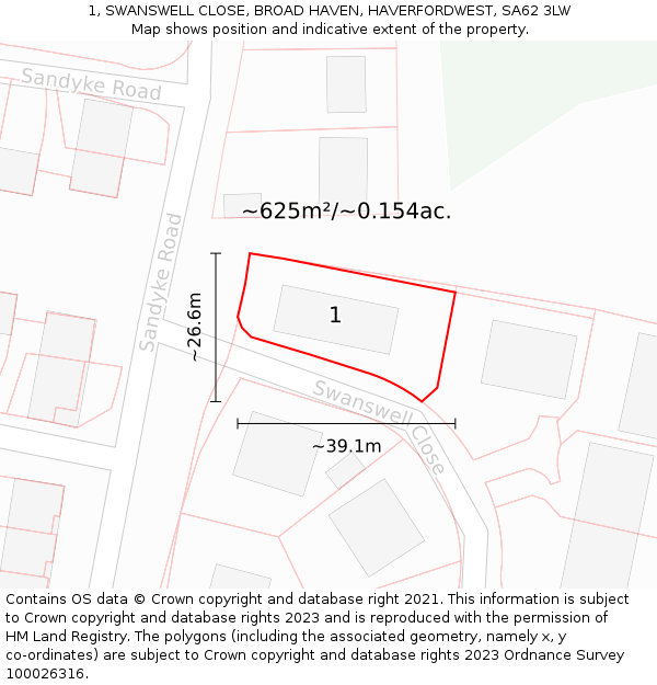 1, SWANSWELL CLOSE, BROAD HAVEN, HAVERFORDWEST, SA62 3LW: Plot and title map