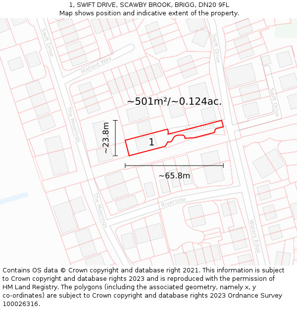 1, SWIFT DRIVE, SCAWBY BROOK, BRIGG, DN20 9FL: Plot and title map
