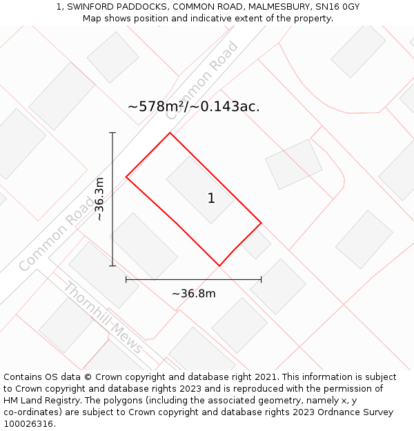 1, SWINFORD PADDOCKS, COMMON ROAD, MALMESBURY, SN16 0GY: Plot and title map