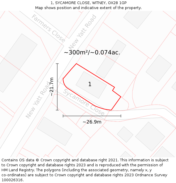 1, SYCAMORE CLOSE, WITNEY, OX28 1GP: Plot and title map