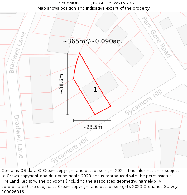 1, SYCAMORE HILL, RUGELEY, WS15 4RA: Plot and title map