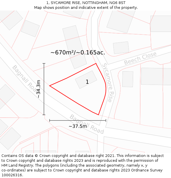 1, SYCAMORE RISE, NOTTINGHAM, NG6 8ST: Plot and title map