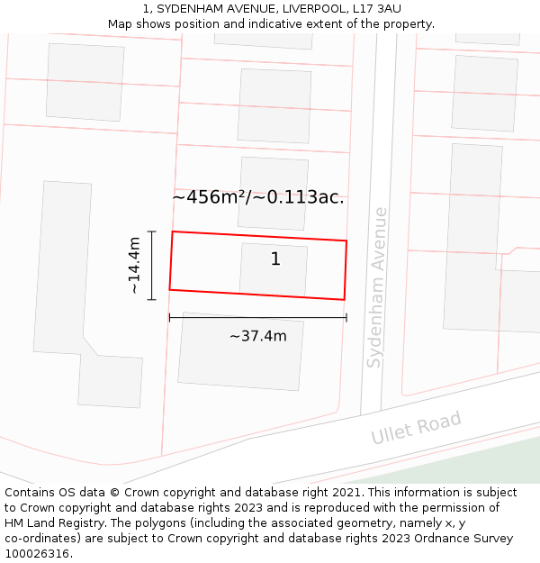 1, SYDENHAM AVENUE, LIVERPOOL, L17 3AU: Plot and title map