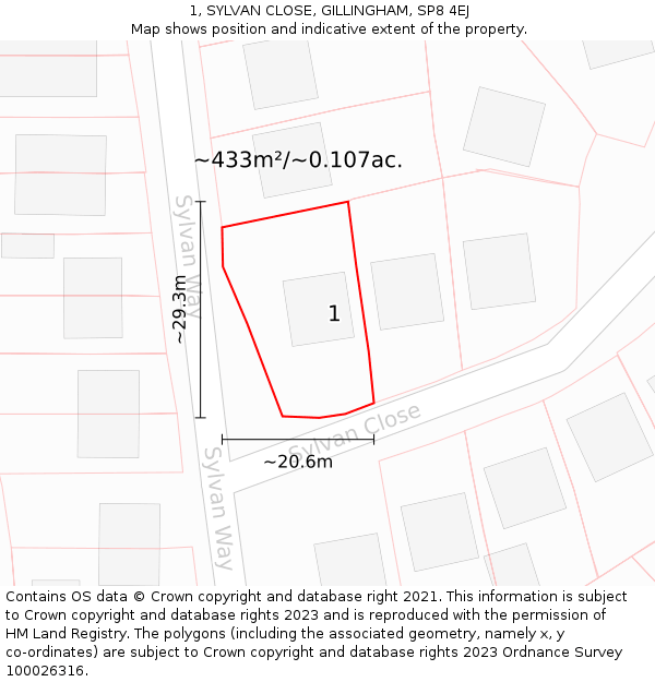 1, SYLVAN CLOSE, GILLINGHAM, SP8 4EJ: Plot and title map