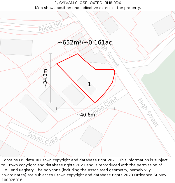 1, SYLVAN CLOSE, OXTED, RH8 0DX: Plot and title map