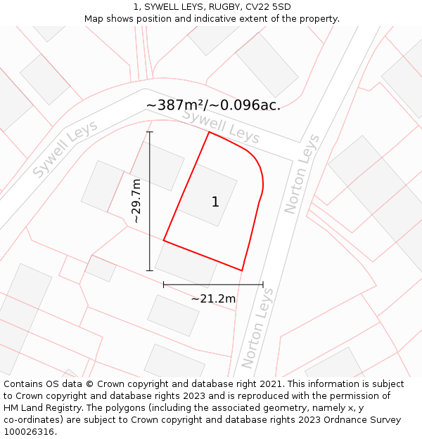 1, SYWELL LEYS, RUGBY, CV22 5SD: Plot and title map