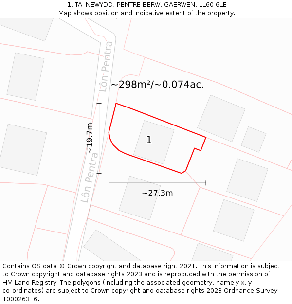 1, TAI NEWYDD, PENTRE BERW, GAERWEN, LL60 6LE: Plot and title map