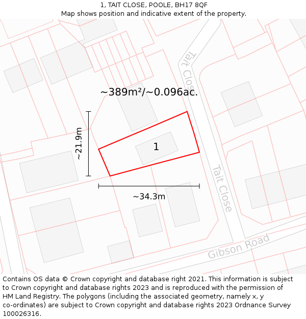 1, TAIT CLOSE, POOLE, BH17 8QF: Plot and title map