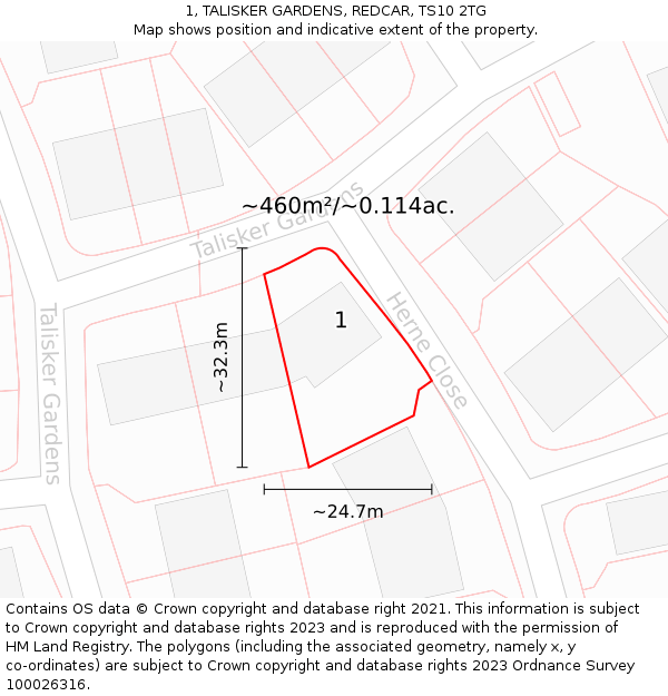 1, TALISKER GARDENS, REDCAR, TS10 2TG: Plot and title map