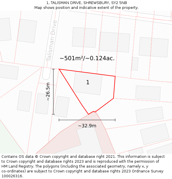 1, TALISMAN DRIVE, SHREWSBURY, SY2 5NB: Plot and title map