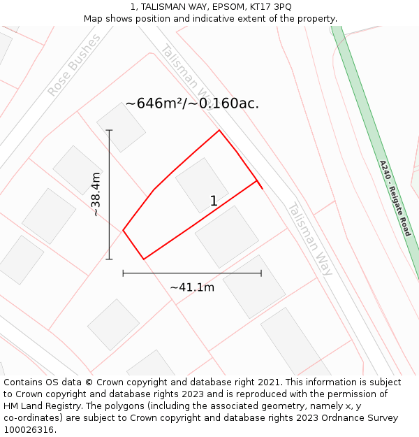 1, TALISMAN WAY, EPSOM, KT17 3PQ: Plot and title map