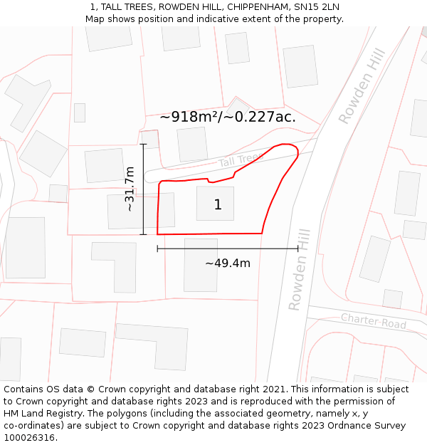 1, TALL TREES, ROWDEN HILL, CHIPPENHAM, SN15 2LN: Plot and title map