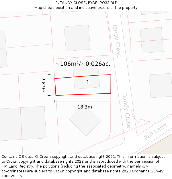 1, TANDY CLOSE, RYDE, PO33 3LP: Plot and title map