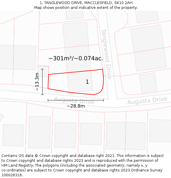 1, TANGLEWOOD DRIVE, MACCLESFIELD, SK10 2AH: Plot and title map