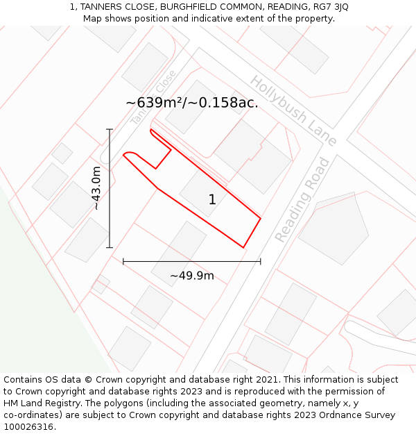 1, TANNERS CLOSE, BURGHFIELD COMMON, READING, RG7 3JQ: Plot and title map