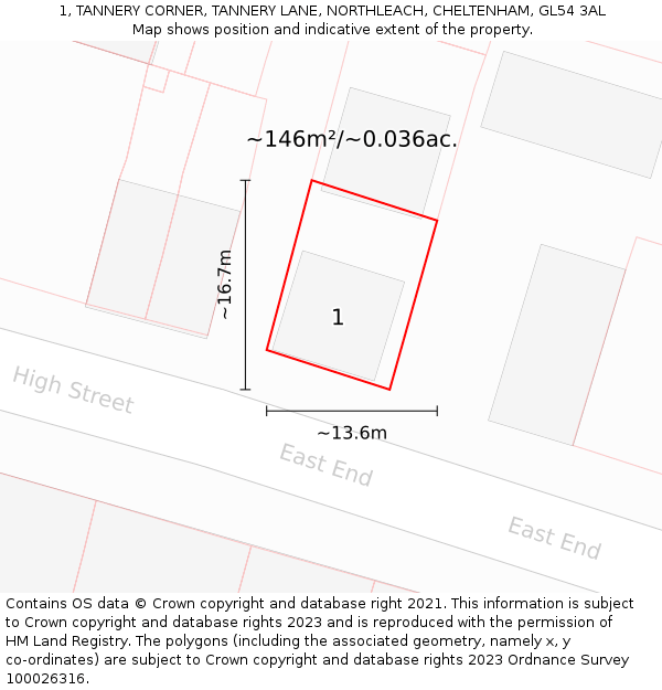 1, TANNERY CORNER, TANNERY LANE, NORTHLEACH, CHELTENHAM, GL54 3AL: Plot and title map