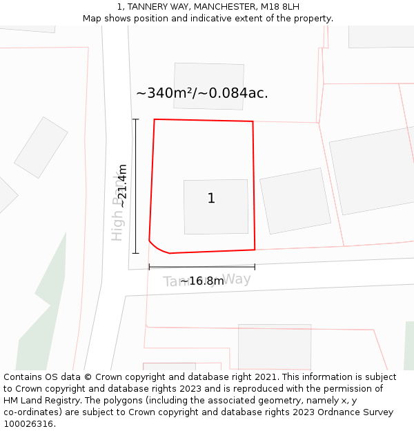 1, TANNERY WAY, MANCHESTER, M18 8LH: Plot and title map