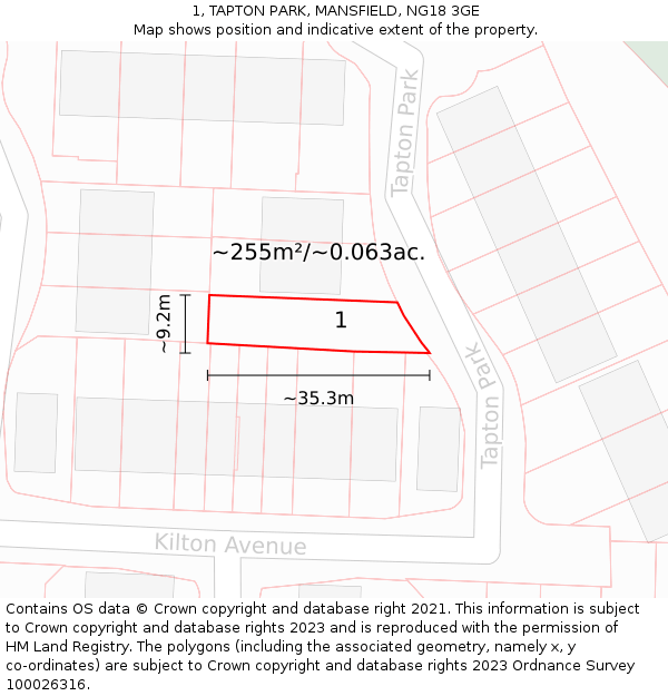 1, TAPTON PARK, MANSFIELD, NG18 3GE: Plot and title map