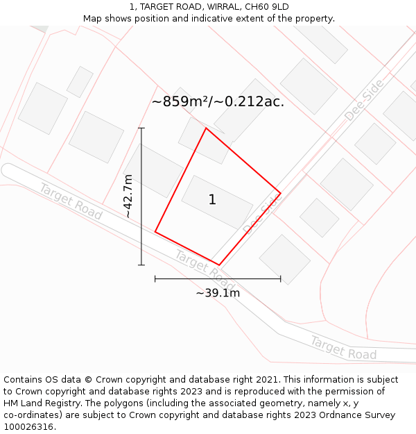 1, TARGET ROAD, WIRRAL, CH60 9LD: Plot and title map