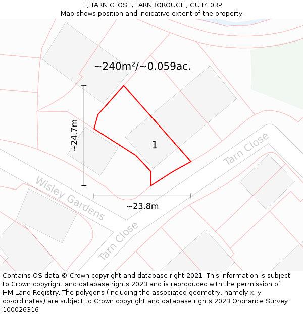 1, TARN CLOSE, FARNBOROUGH, GU14 0RP: Plot and title map