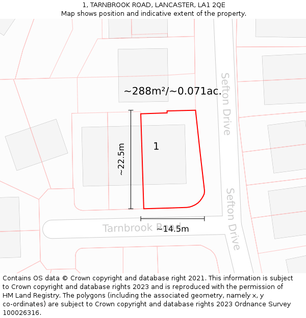 1, TARNBROOK ROAD, LANCASTER, LA1 2QE: Plot and title map