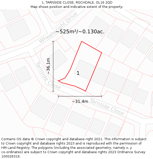 1, TARNSIDE CLOSE, ROCHDALE, OL16 2QD: Plot and title map