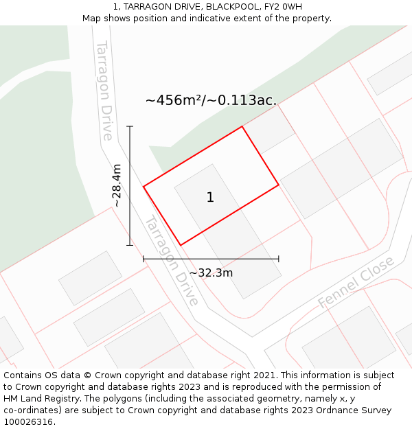 1, TARRAGON DRIVE, BLACKPOOL, FY2 0WH: Plot and title map