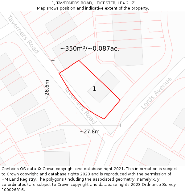 1, TAVERNERS ROAD, LEICESTER, LE4 2HZ: Plot and title map