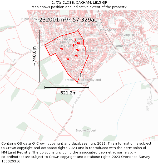 1, TAY CLOSE, OAKHAM, LE15 6JR: Plot and title map