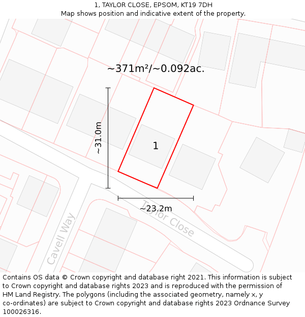 1, TAYLOR CLOSE, EPSOM, KT19 7DH: Plot and title map