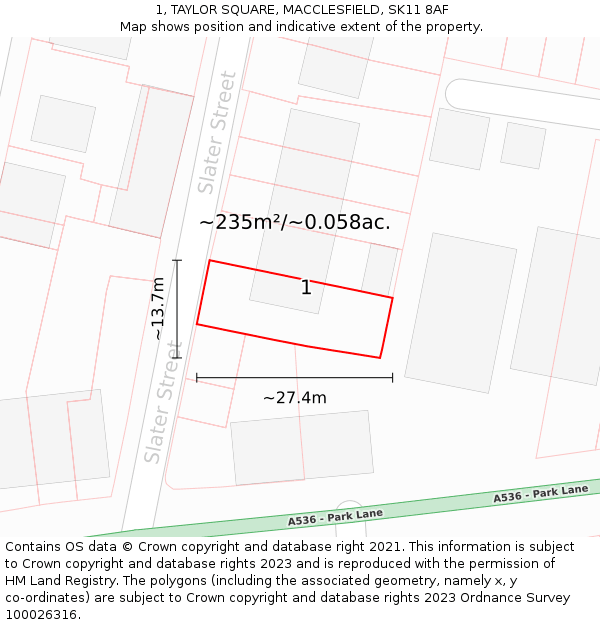 1, TAYLOR SQUARE, MACCLESFIELD, SK11 8AF: Plot and title map