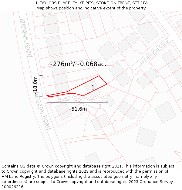 1, TAYLORS PLACE, TALKE PITS, STOKE-ON-TRENT, ST7 1FA: Plot and title map