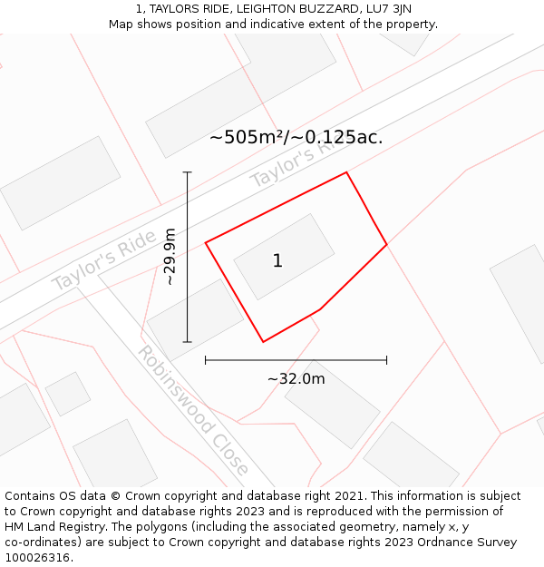 1, TAYLORS RIDE, LEIGHTON BUZZARD, LU7 3JN: Plot and title map