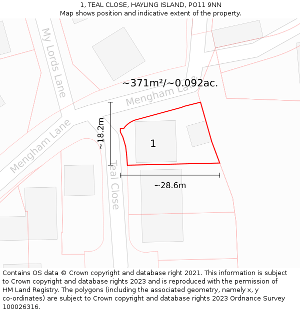 1, TEAL CLOSE, HAYLING ISLAND, PO11 9NN: Plot and title map