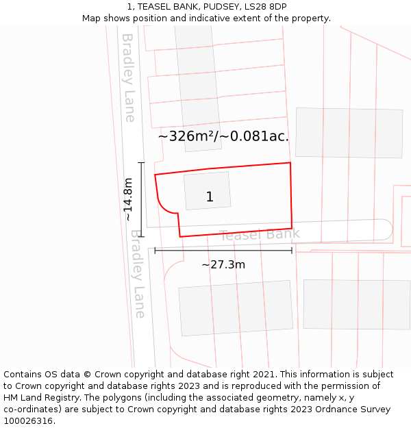 1, TEASEL BANK, PUDSEY, LS28 8DP: Plot and title map