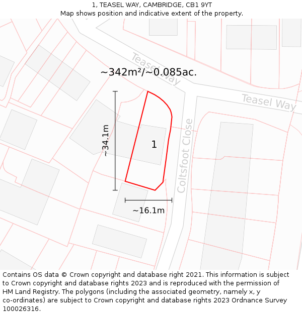 1, TEASEL WAY, CAMBRIDGE, CB1 9YT: Plot and title map