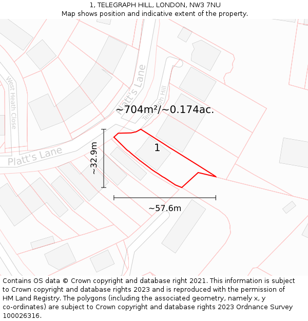 1, TELEGRAPH HILL, LONDON, NW3 7NU: Plot and title map