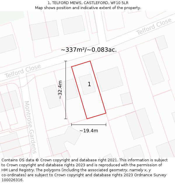 1, TELFORD MEWS, CASTLEFORD, WF10 5LR: Plot and title map