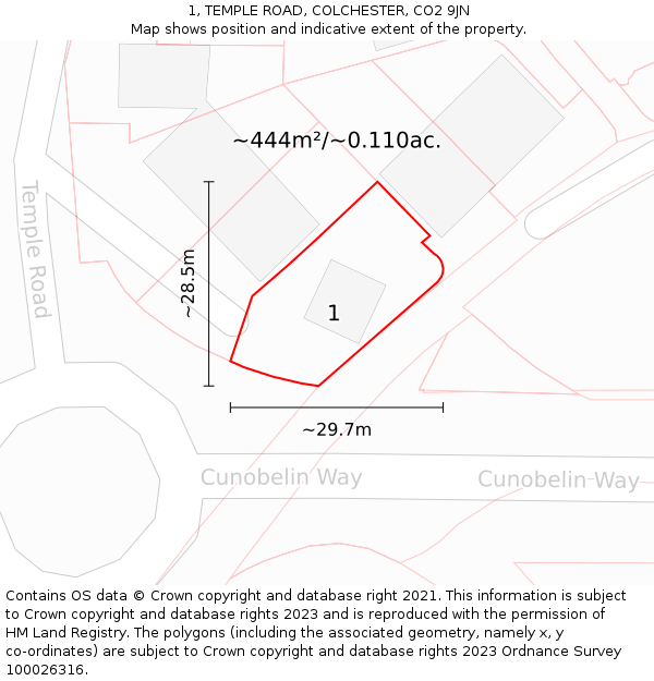 1, TEMPLE ROAD, COLCHESTER, CO2 9JN: Plot and title map