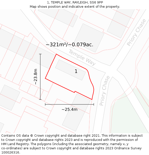 1, TEMPLE WAY, RAYLEIGH, SS6 9PP: Plot and title map