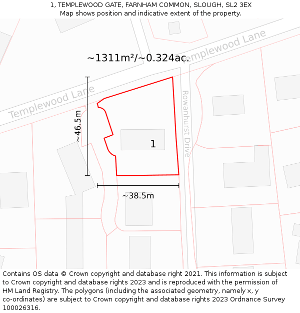 1, TEMPLEWOOD GATE, FARNHAM COMMON, SLOUGH, SL2 3EX: Plot and title map