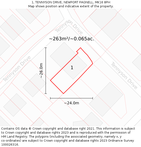 1, TENNYSON DRIVE, NEWPORT PAGNELL, MK16 8PH: Plot and title map