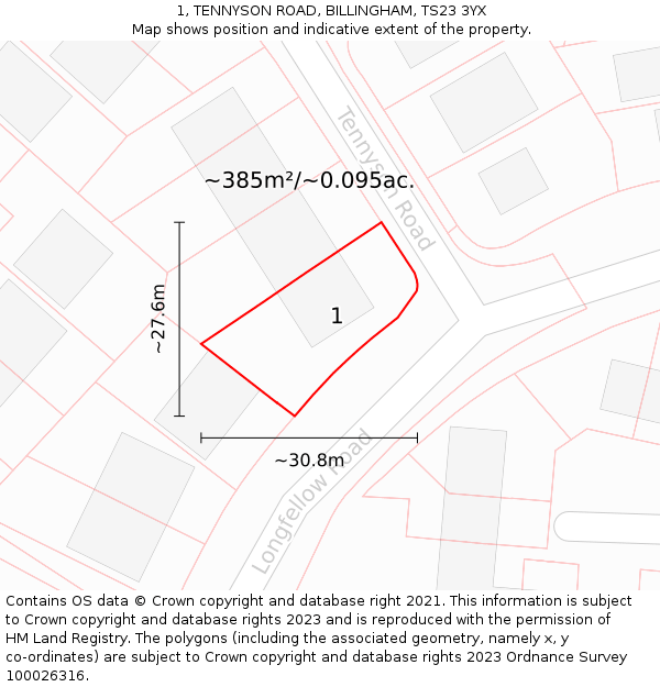 1, TENNYSON ROAD, BILLINGHAM, TS23 3YX: Plot and title map