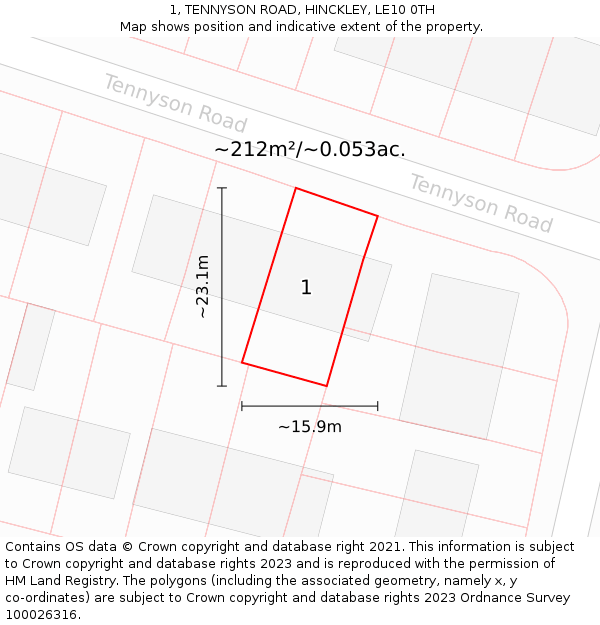 1, TENNYSON ROAD, HINCKLEY, LE10 0TH: Plot and title map